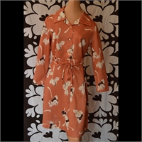 Rust red polyester dress with flowers