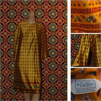 1960's Silky golden yellow dress with flower print
